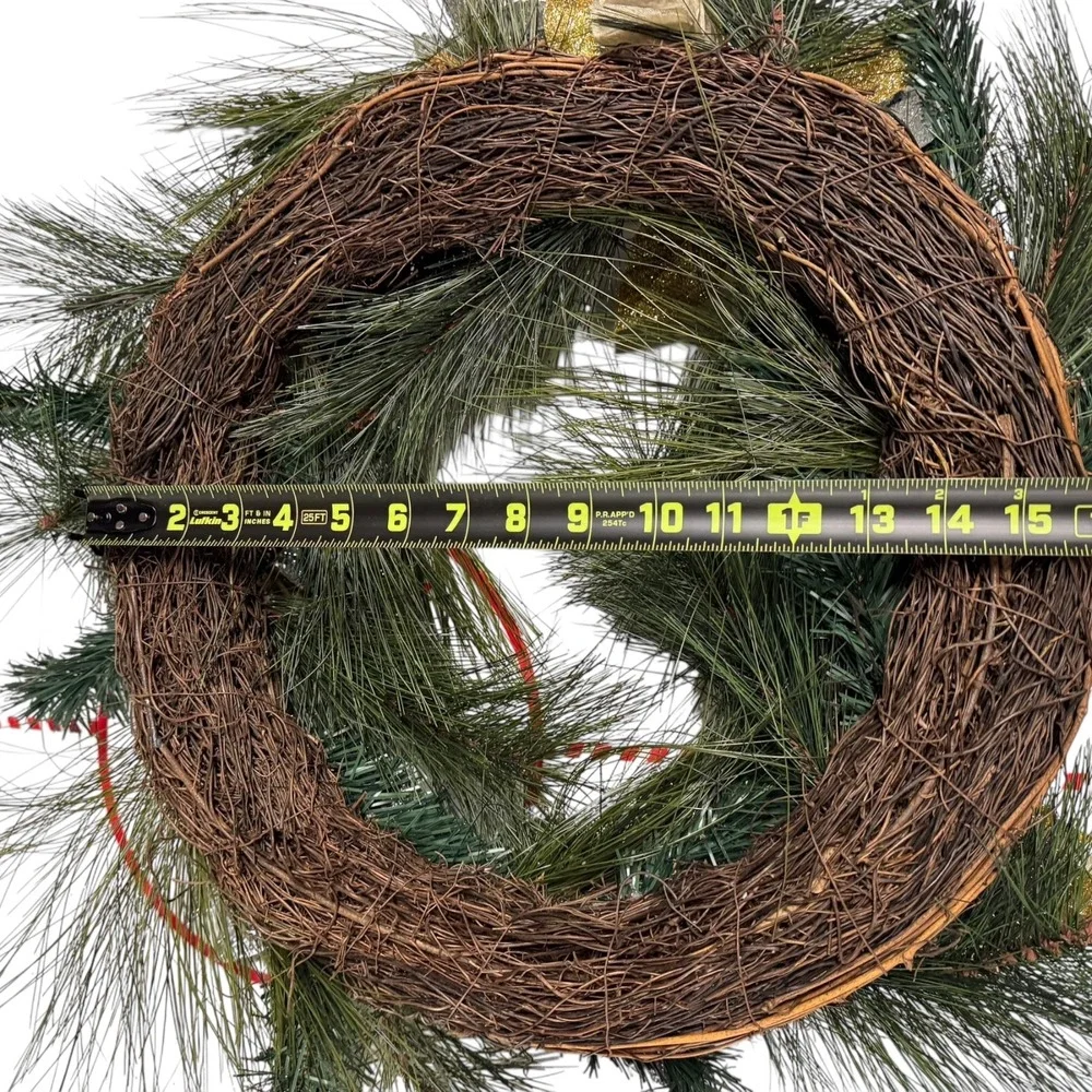 Christmas Wreath Holiday Pine‎ Cone Ornament Gold Silver Decor 15 Inch